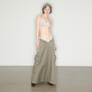 AXYPAGES 渐变缎面光泽感三角杯比基尼泳衣女露背绑带分体式泳衣