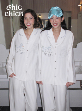 ChicChick时髦小鸡 Silent Night 雪人图案银色刺绣天丝睡衣套装