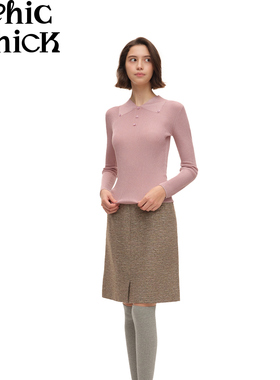 ChicChick时髦小鸡新品 天使粉 亮丝纱线假领子坑条毛织打底衫