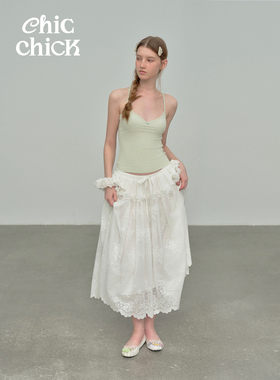ChicChick时髦小鸡ballerina*经编花卉蕾丝花边拼接度假半身长裙