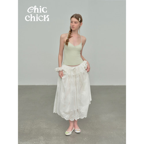 ChicChick时髦小鸡ballerina*经编花卉蕾丝花边拼接度假半身长裙