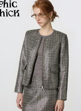 ChicChick时髦小鸡新品 绿野仙踪 烫银撞钉格纹粗花呢小香风半裙