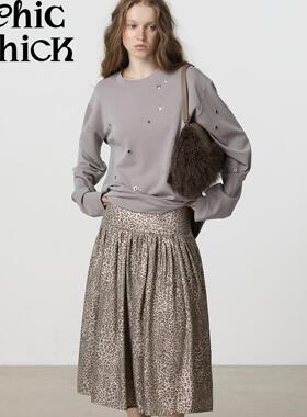 ChicChick时髦小鸡新品 温柔冷金色 精致烫金豹纹秋冬叠搭半身裙