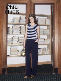 裤 ChicChick时髦小鸡vol19皇家蓝设计感工装 口袋宽松直筒休闲西装