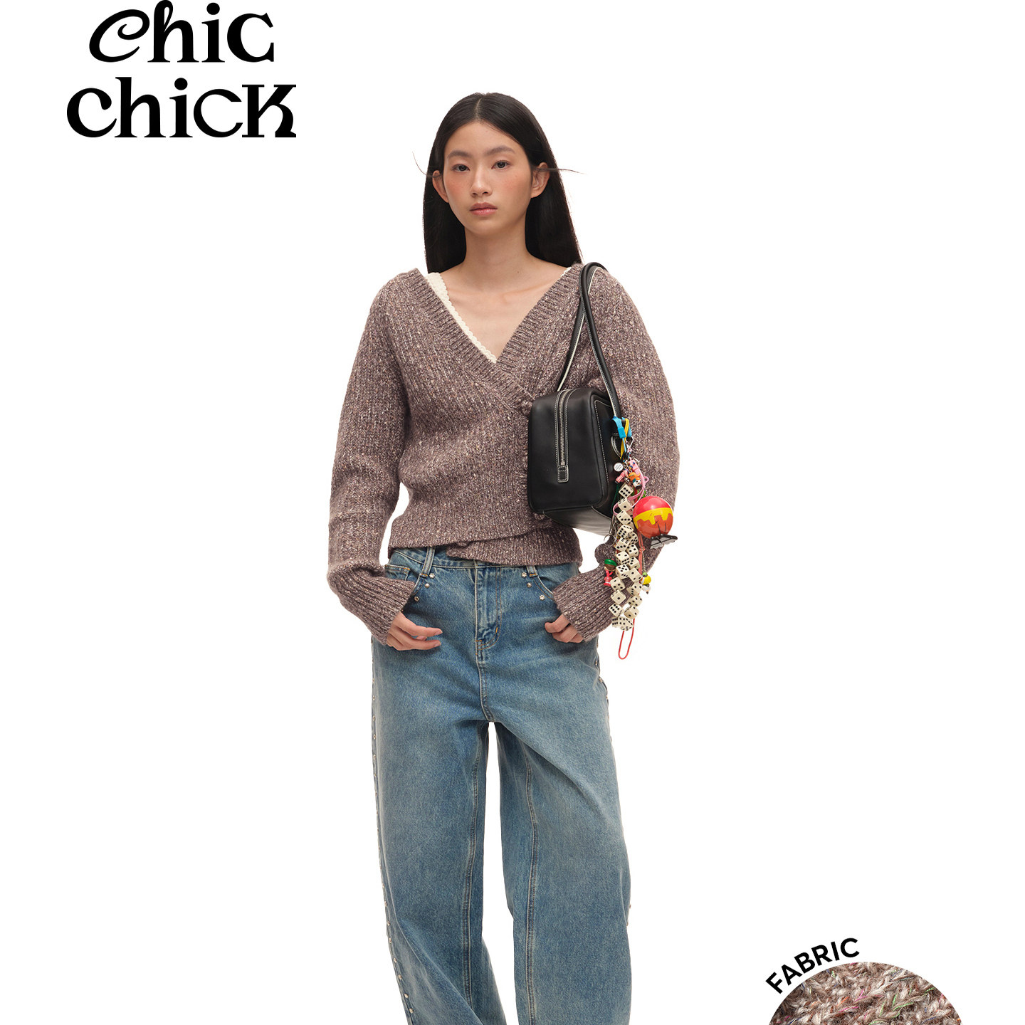 ChicChick时髦小鸡 意大利驼色浣熊绒含羊毛精纺亮片斜肩毛衣开衫,女装/女士精品,毛衣,淘宝优惠券,粉丝福利购,淘宝优惠卷