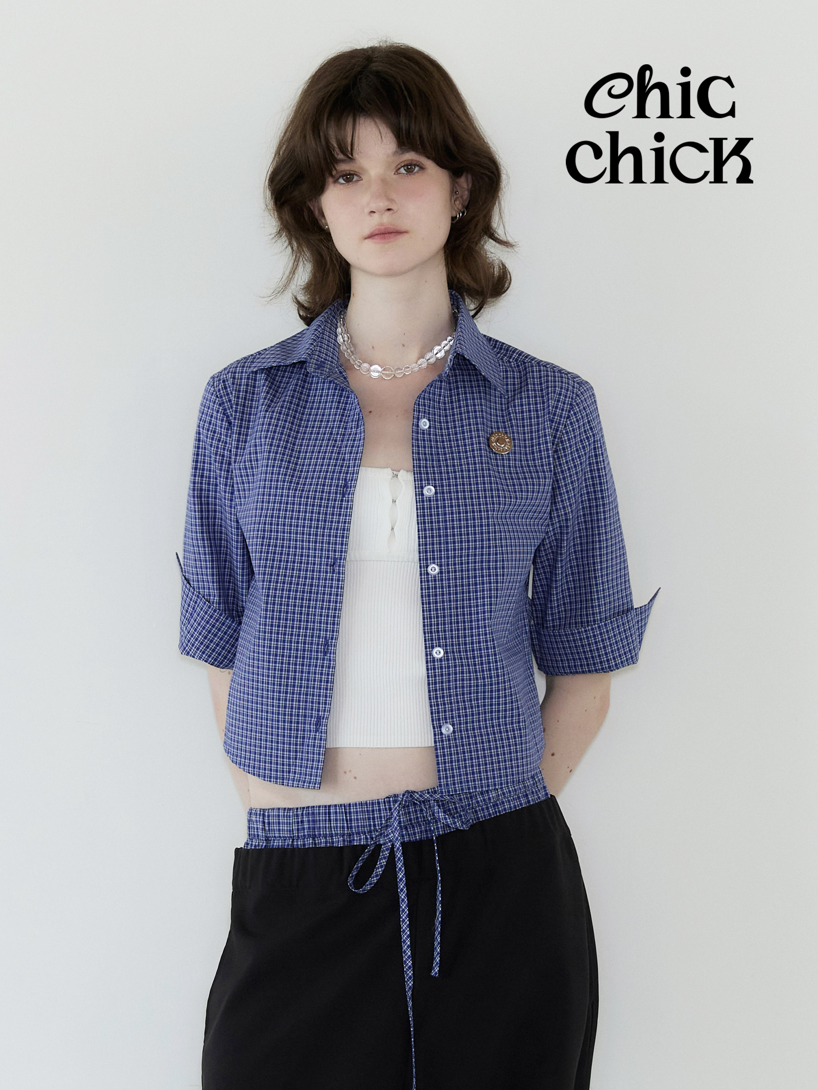 ChicChick修身通勤单排扣短袖