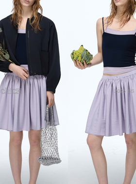 ChicChick时髦小鸡新品 浅春系氛围感 紫色法式碎花A字半身蓬蓬裙