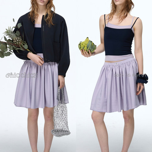 法式紫色碎花A字半身蓬蓬裙