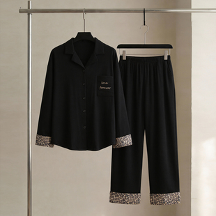 SLEEPTIGHT情侣睡衣春季女款纯棉长袖轻奢高级感豹纹黑色男家居服