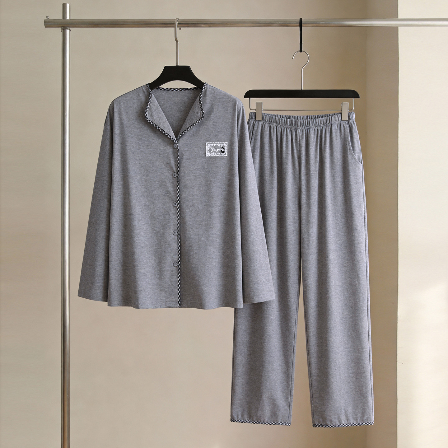 SLEEPTIGHT纯棉睡衣女款2026新款长袖高级感轻奢花灰色套装家居服