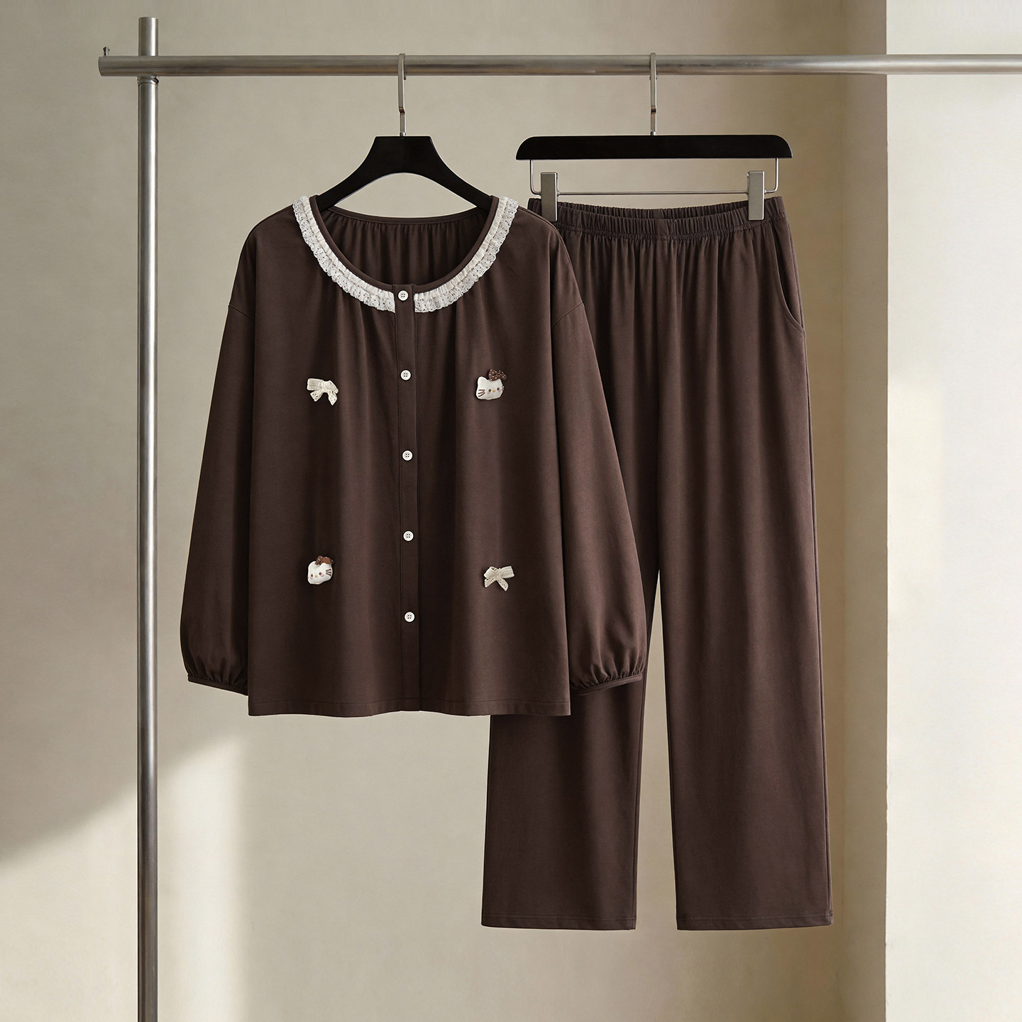 SLEEPTIGHT睡衣女款春季2026新款纯棉长袖小众高级棕色轻奢家居服