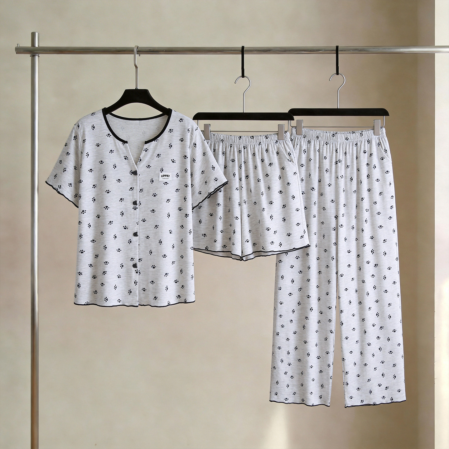 SLEEPTIGHT睡衣女款夏季短袖长裤2026新款带胸垫小众灰色短裤套装