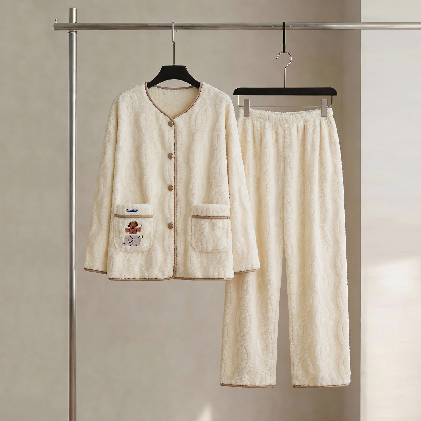 SLEEPTIGHT情侣睡衣冬季女款珊瑚绒加厚加绒保暖简约风男士家居服