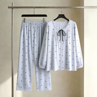 SLEEPTIGHT莫代尔睡衣女款长袖精致波点蝴蝶结小个子可外穿家居服