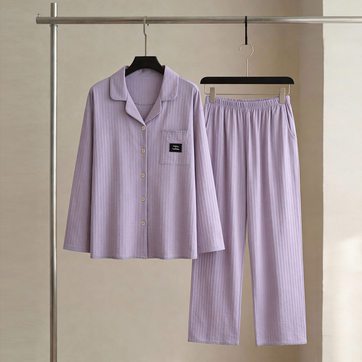 SLEEPTIGHT纯棉睡衣女款春秋2026新款长袖紫色简约高级感漂亮出门