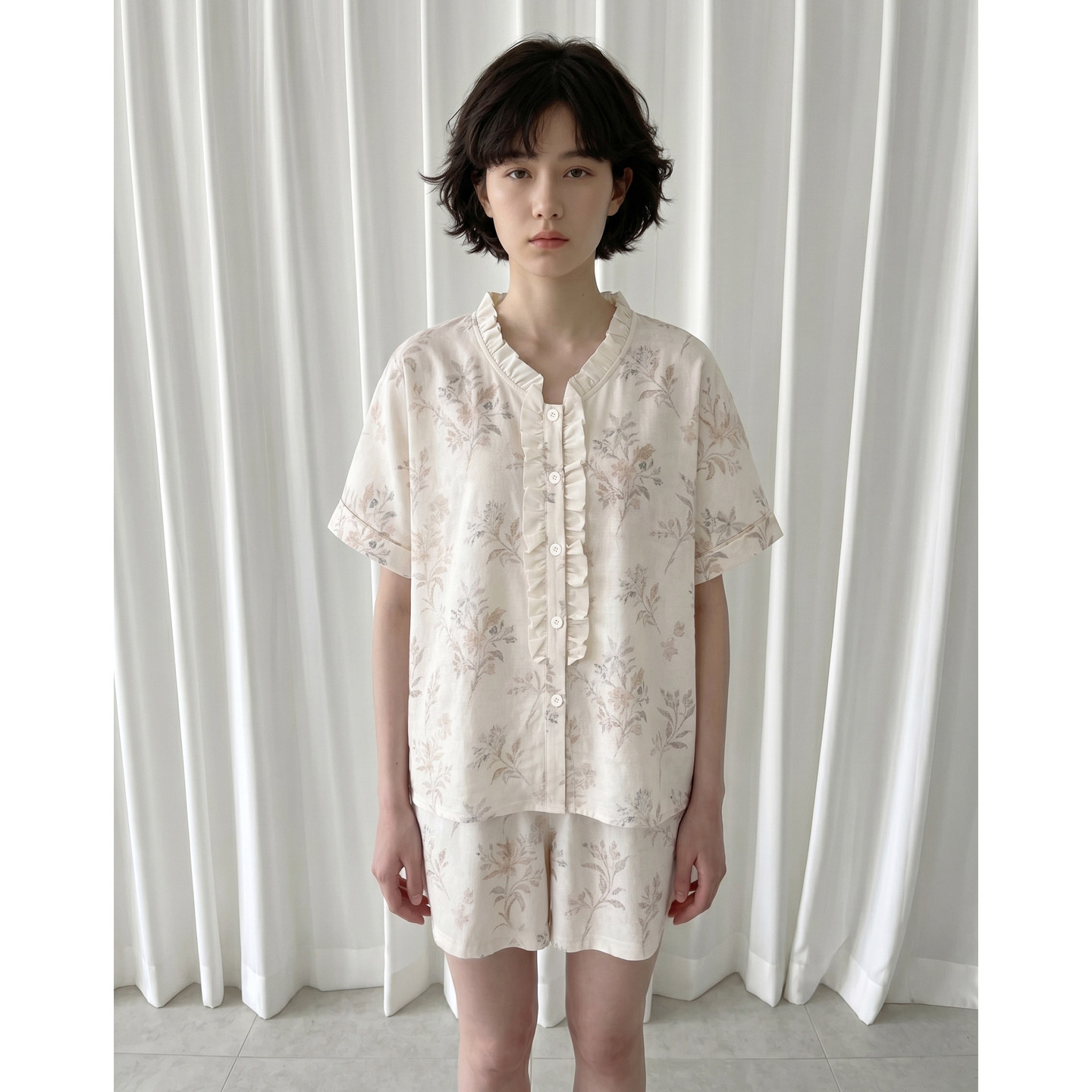 SLEEPTIGHT凉感纯棉睡衣女款夏季短袖短裤V领开衫中年妈妈家居服