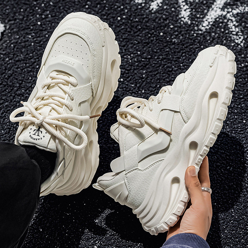 欧洲站男鞋2025年秋季新款高级感潮牌纯色时尚内增高厚底老爹鞋男