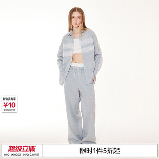 美式 特惠6折起 EMPTY REFERENCE 复古原创蕾丝拼接格纹休闲裤