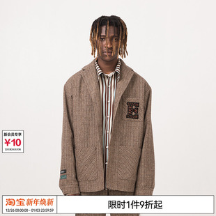 林墨 外套情侣宽松休闲西服 EMPTYREFERENCE咖色格纹刺绣复古西装