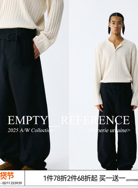 EMPTY REFERENCE 黑色垂坠感弯刀廓形双腰带金属扣宽松休闲长裤