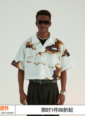 TizzyT邓为方晓东 EMPTYREFERENCE 印花男女短袖衬衫宽松休闲衬衣