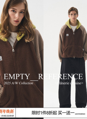 EMPTY REFERENCE 羊羔绒外套拼色插肩袖重磅宽松休闲长袖连帽夹克