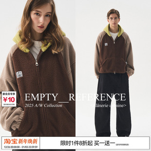 重磅宽松休闲长袖 羊羔绒外套拼色插肩袖 连帽夹克 REFERENCE EMPTY