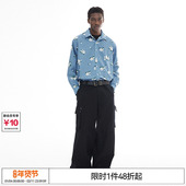 EMPTY REFERENCE 玫瑰印花蓝色休闲衬衣百搭长袖 特惠6折起 衬衫