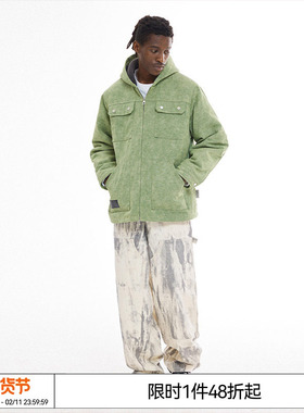 特惠6折起  EMPTY REFERENCE 水洗斜纹布摇粒绒夹棉连帽夹克外套