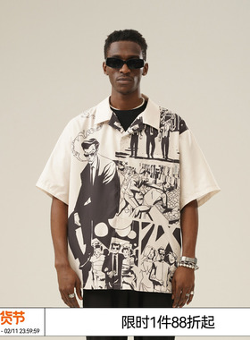 EMPTY REFERENCE 原创手绘漫画杀手主题印花短袖衬衫美式复古情侣