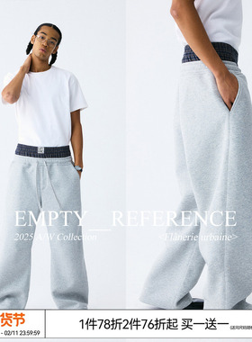 EMPTY REFERENCE 麻灰双层裤腰弯刀廓形抽绳宽松休闲长裤重磅卫裤