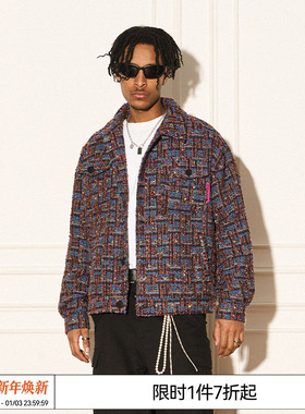 REVERSE IRONY 原创美式复古深色粗花呢潮流情侣休闲短款夹克外套