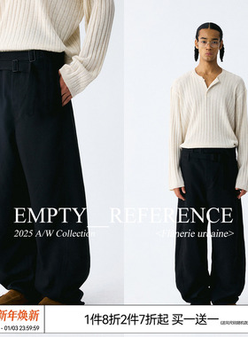 EMPTY REFERENCE 黑色垂坠感弯刀廓形双腰带金属扣宽松休闲长裤