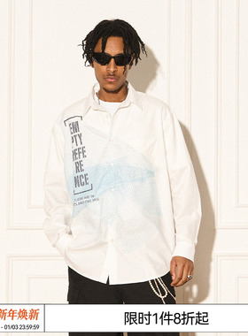 EMPTY REFERENCE美式复古原创坠落人像印花衬衫潮流街头长袖衬衣