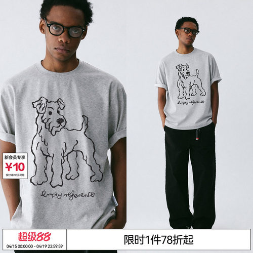 EMPTY REFERENCE 雪花肌理手绘猎狐梗印花上衣短袖/长袖T恤打底衫