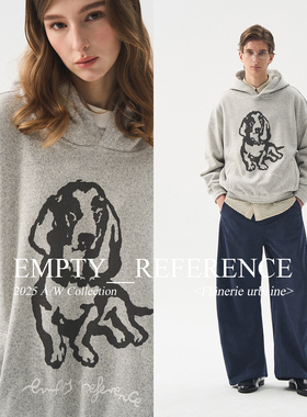 【chammy专属】EMPTY REFERENCE 编织麻灰手绘小狗印花连帽卫衣
