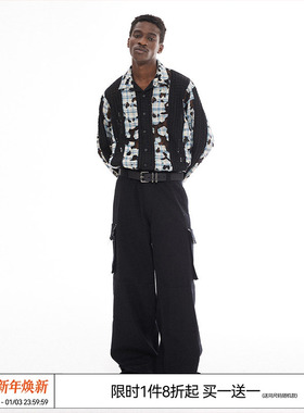 EMPTY REFERENCE 美式复古原创格纹拼接蕾丝衬衫宽松休闲长袖衬衣