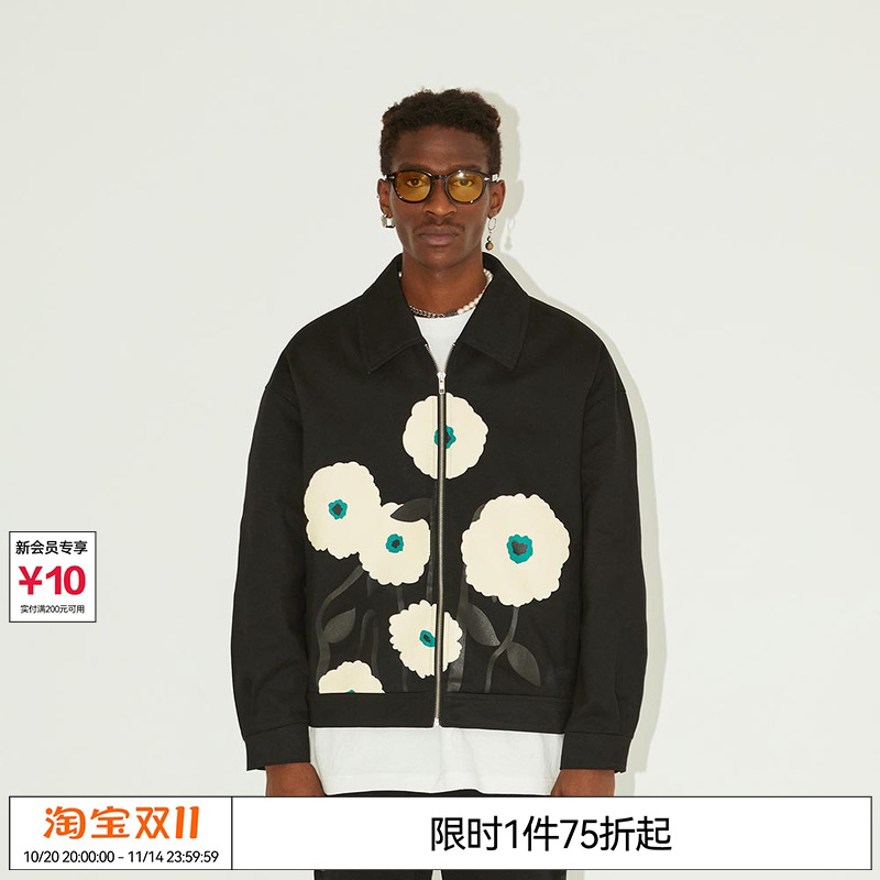 黑色暗夜花朵印花夹克