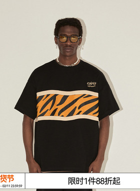汪苏泷 陆虎 EMPTY REFERENCE 虎纹拼接宽松休闲男女印花短袖T恤