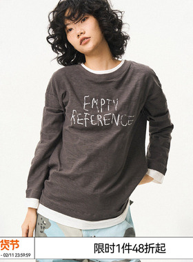 特惠6折起 EMPTY REFERENCE 竹节棉休闲假两件上衣圆领长袖T恤