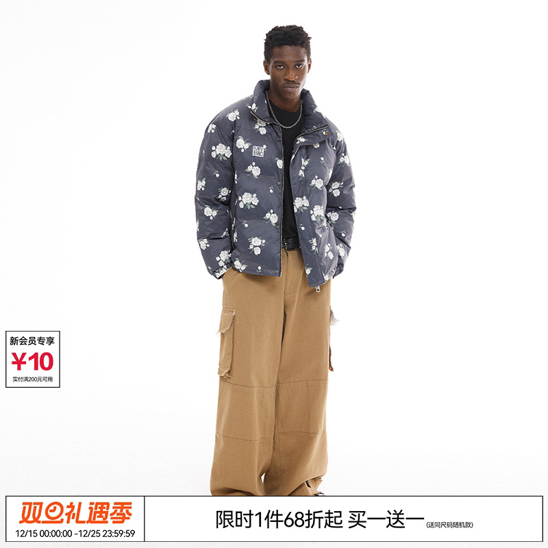 特惠7折 EMPTY REFERENCE 碎花休闲保暖外套立领白鸭绒羽绒服