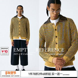 EMPTY REFERENCE 斑驳质感拼色复古暗条纹重磅针织衫毛衣开衫外套