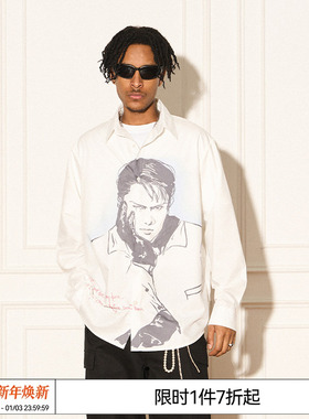 REVERSE IRONY 原创复古手绘坠落人像印花休闲衬衫长袖宽松衬衣