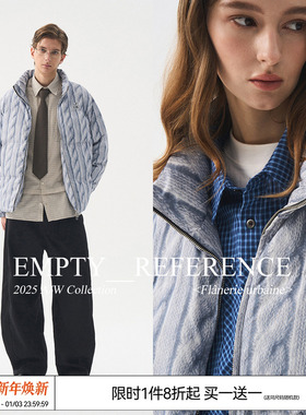 EMPTY REFERENCE 毛织肌理印花宽松重磅拉链充棉立领夹克棉衣外套
