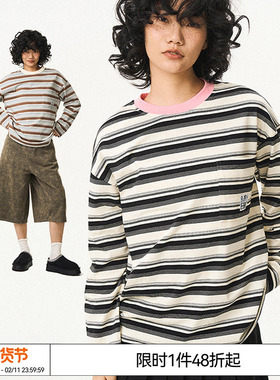 特惠6折起林墨同款  EMPTY REFERENCE 条纹上衣宽松长袖T恤打底衫