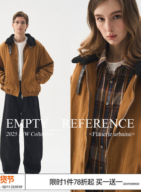 EMPTY REFERENCE 棕黄洗水毛领皮带调节扣重磅充棉夹克棉衣外套