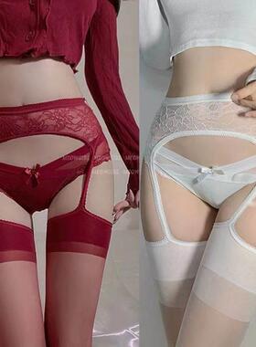 人节红色性感丝袜女蕾丝长筒袜薄款黑丝红边过膝一体吊带袜