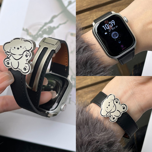 适用iwatch击掌狗真皮磁吸扣表带