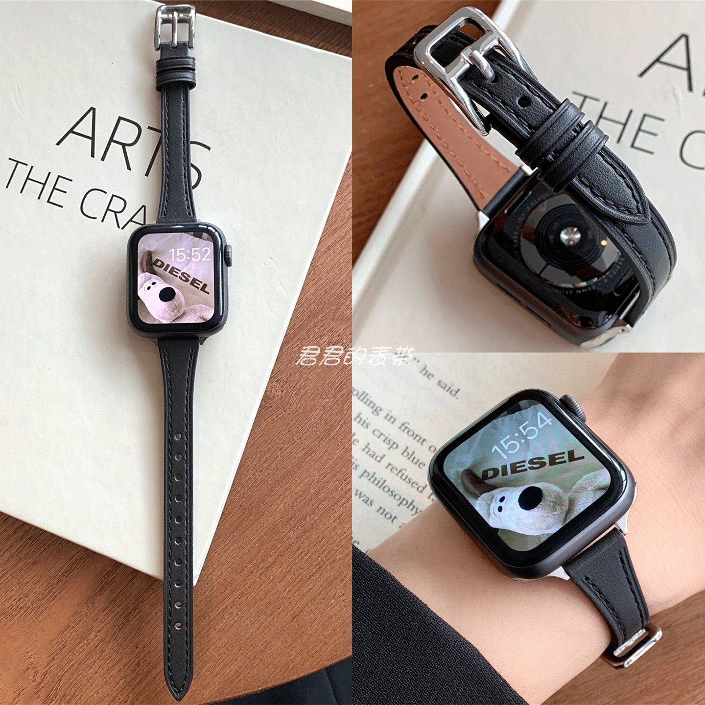 适用苹果手表s11代iwatch细款简约小蛮腰真皮表带applewatch987se