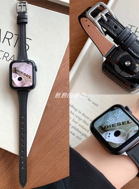 适用苹果手表s11代iwatch细款简约小蛮腰真皮表带applewatch987se